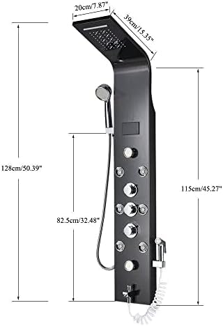 Columna de ducha de acero inoxidable con sistema de masaje LED y lluvia, modelo 8006L, color negro miniatura 3