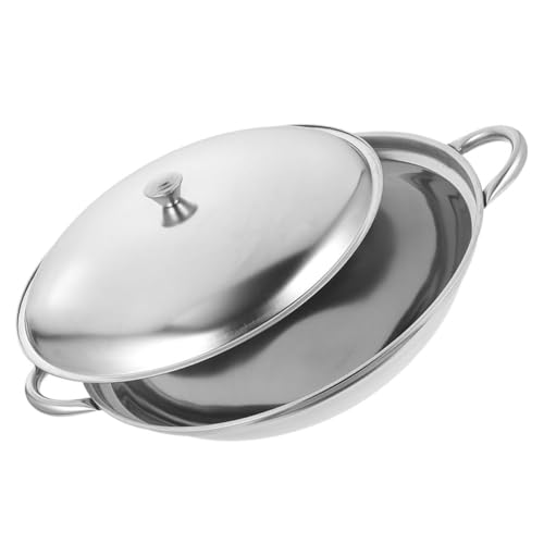 Mipcase Stainless Steel Wok Pot 11 Inch Lid Anti-Overflow Bar Hotpot Thin Lightweight Cooking Pan Handles for Kitchen and Induction Cooker