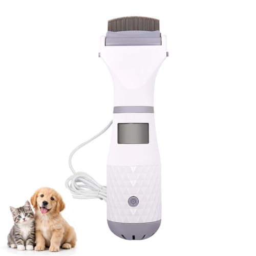 Electric Pet Flea and Lice Remover Comb,Dog Cat Cleaning Brush With Vacuum Head,Electric Flea Comb for Cats Dogs,Dog Flea Combs,Cat Flea Combs,Effective Lice Combs,Plug-in (White)