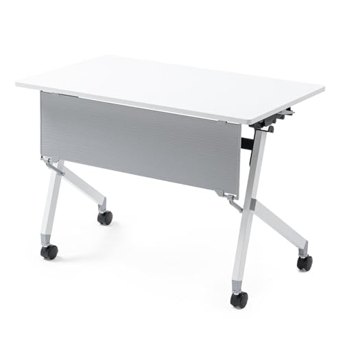 サンワダイレクト 折りたたみテーブル キャスター付き 幅100 ×奥行60cm 会議デスク 中棚・幕板付き ホワイト 100-FD019W