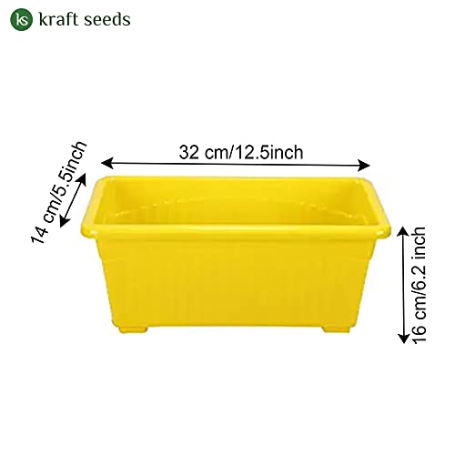 Kraft Seeds Plastic Window Planter (1 Pc, 13 Inch, Yellow) | Outdoor Garden Planting Pots | Flower Pots for Home Garden & Balcony | Flower Planters for Balcony and Terrace Gardens | House Plant Pots