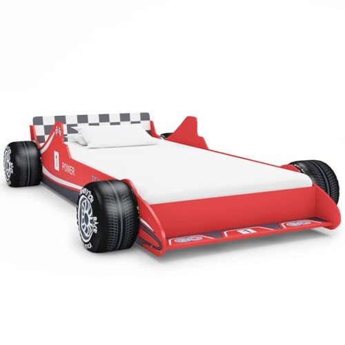 vidaXL Cama con Forma de Coche de Carreras para Niños Mobiliario Infantil Niños Pequeños Diseño Atractivo Funcional Cómoda Confortable 90x200cm Roja
