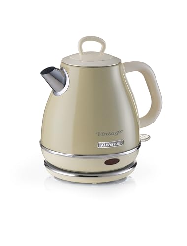 Ariete Vintage Wasserkocher 2868, Retro Elektrischer Wasserkocher mit Kabellosem 360°-Sockel, Abschaltautomatik, 1 L Fassungsvermögen, Edelstahl, 1600W, Beige