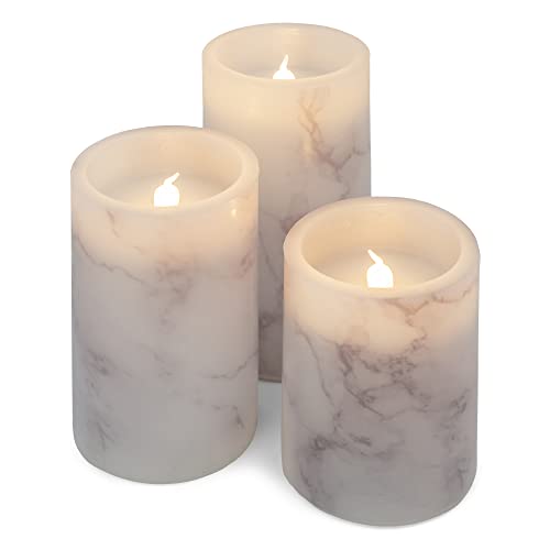 Image of Elanze Designs Marbled White and Grey 6 inch Wax LED Flameless Pillar Candles Set of 3