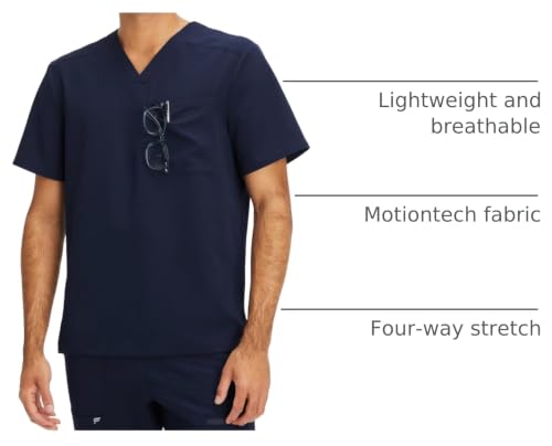Image of Fabletics Men's Helix 1-Pocket Scrub Top - MotionTech, Wrinkle-Resist, Chest Pocket, Anti-Shrink, Semi-Slim Fit