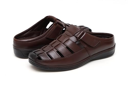 Image of Freesia Genuine Leather Back Open Half Backless Sandals for Men