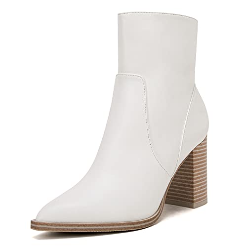 LAICIGO Women's Pointed Toe Ankle Boots Chunky Stacked Heel Side ...