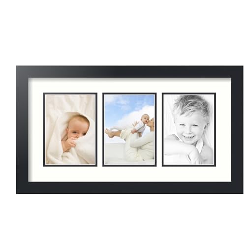 ArtToFrames Collage Picture Frame 3 Opening 3-5x7 Photo Frame | Made in USA | Black Frame Light Cream and Black Mats | Wall Mount Multi Photo Display 23X13 Full Size