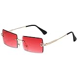 Dollger Rimless Rectangle Sunglasses for Women Men Y2K Frameless 90s Square Clear Colored Glasses Unisex Red