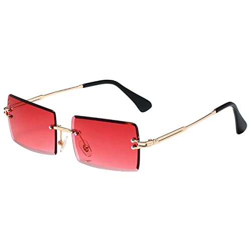 Dollger Rimless Rectangle Sunglasses for Women Men Y2K Frameless 90s Square Clear Colored Glasses Unisex Red