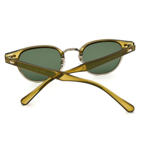 Image of Onrtry Classic Polarized Sunglasses for Men Women Semi-Rimless Frame Sun Glasses Fashion Retro Designer Shades(Oilver Green&Silver Frame /G15 Lens)