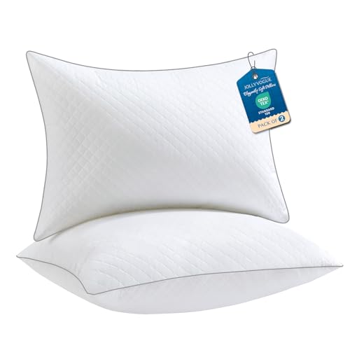 Image of JOLLYVOGUE Pillows Standard Size Set of 2 - Oeko-Tex Certified Bed Pillows with Brushed Fabric & Diamond Embossing, Features Medium Support for Side, Back, Stomach Sleepers