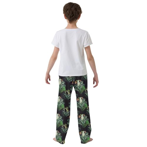Parrot and Leaves Boys Long Pants Soft Trousers Elastic Waist Kids Lounge Bottoms with Pockets S-XL3