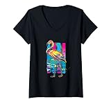 Photo Gallery donna flamingo lovers - colourful 80s retro eigthies pink flamingo maglietta con collo a v Photo Gallery donna flamingo lovers - colourful 80s retro eigthies pink flamingo maglietta con collo a v