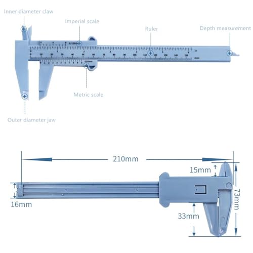 Calibrador Vernier plástico 0-150mm regla doble negro miniatura 6