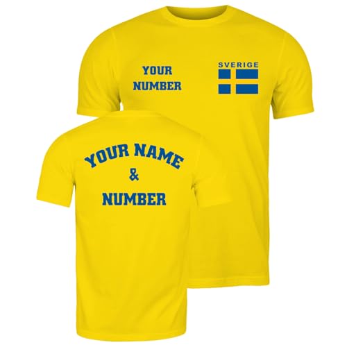 lepni.me Camisetas Hombre Camiseta de fútbol de Suecia con tu Nombre y número | Escudo con Bandera Sueca | Camiseta Personalizada Copa del Mundo 2022 (S Amarillo Multicolor)