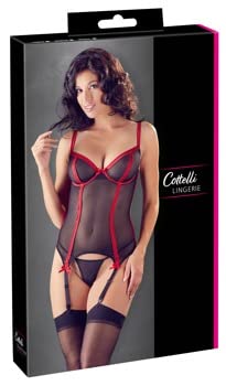 Cottelli LINGERIE Damen Cottelli Collection Lingerie Strapshemd-Set-2-teiliges Dessous-Set für Frauen, schwarz/rot, 200 g Strapshemd, 75