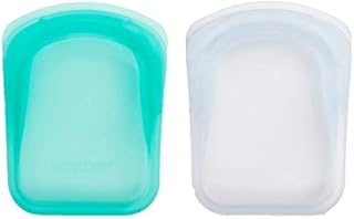 Stasher 951 Re-Usable Food-Grade Platinum Silicone Pocket Bag for Eating from/Storing in/Organising/Travelling, 8.25 x 12.05 cm, Set of 2, Clear and Aqua