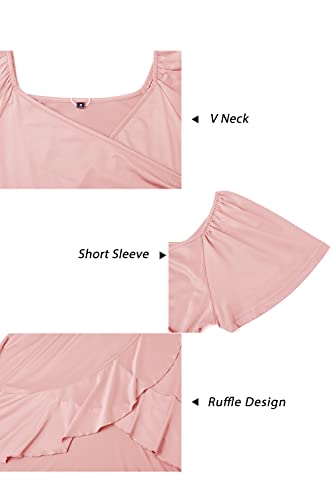 Ouges Womens Maternity Dresses For Photoshoot Hi-Low Ruffle Pregnancy Baby Shower Dress(Pink,M) #TOP4