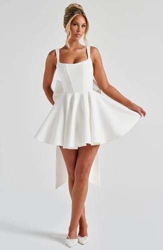 Short Homecoming Dresses with Bow Satin Spaghetti Straps Square Neck Corset Prom Formal Cocktail Dress2