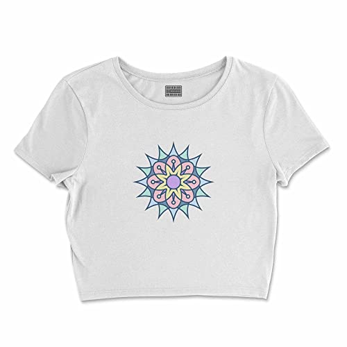 T-Shirt Blanc Femme M Taille Courte Col Rond Mode Basique Coton