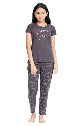 Image of Kids Night Suit for Girls - Cotton Set of Pyjama & T-Shirt Sleepwear - Lightweight & Comfortable Night Wear for Kids
