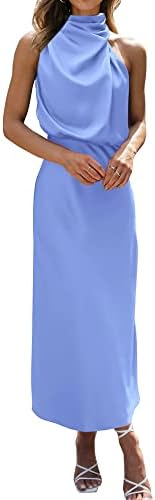 BTFBM Women Sleeveless Cocktail Dresses Fall Mock Neck Keyhole Elastic High Waist Evening Party Maxi Wedding Guest Dress