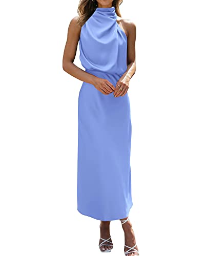 BTFBM Cocktail Dresses for Women Sleeveless Mock Neck Keyhole High Waist Maxi Wedding Guest Dress Spring Clothes 2026