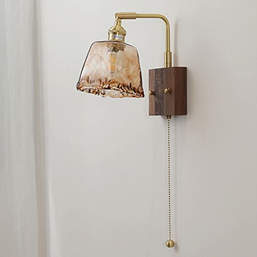 Aplique de pared E27 ajustable de latón cepillado interior y lámpara de madera 5