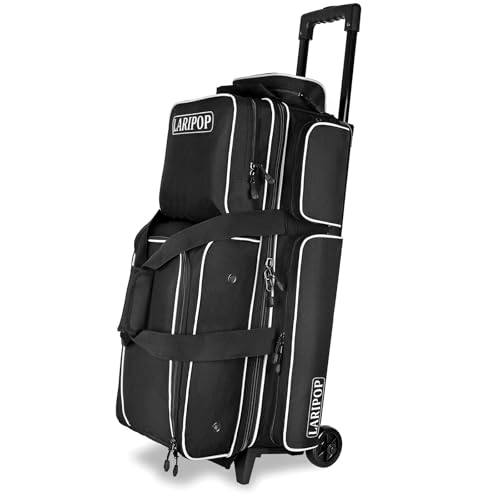 LARIPOP 3 Ball Bowling Bags with Wheels,Rolling Bowling Ball Bag for 3 Balls & Accessories -Retractable Handle Extends to 38'