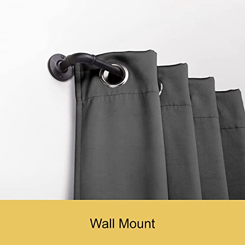 Kenney Kn90031 Adler Industrial Pipe Indoor/Outdoor Rust-Resistant Wrap Around Curtain Rod, 48-84" Adjustable Length, Black Finish, 5/8" Diameter Textured Steel Tube #TOP4