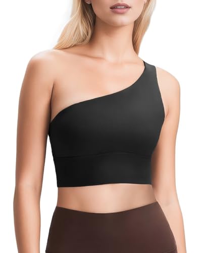 Image of Queenie Ke Womens One Shoulder Sports Bra Left Side Strap Yoga Bras Gym Training Workout Crop Tops