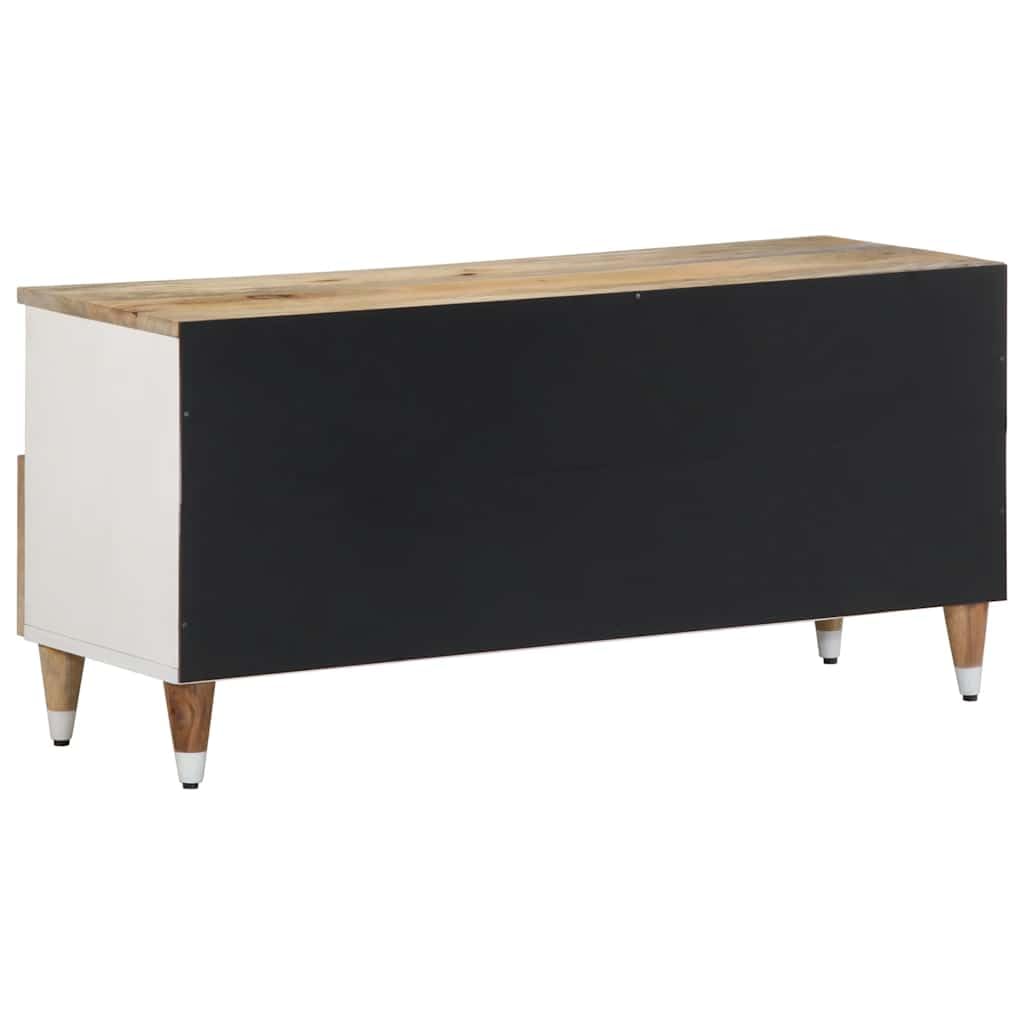 TV-Schrank aus massivem Mangoholz 100x33,5x46 cm mit 2 Schubladen und Regal, stabiles Lowboard für Wohnzimmer Heimkino, Hifi, DVD, CD und Gaming Zubehör
