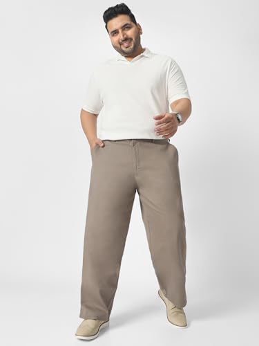 Image of Urbano Plus Men's Loose Mid Rise Baggy Fit Solid Chino Trousers Non-Stretchable