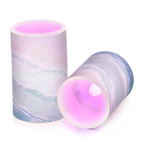 Image of Flickering Flameless Candles, Bohemian Beach LED Candles with Remote Timer, Set of 2 Battery Operated Candle for Valentine Wedding Birthday