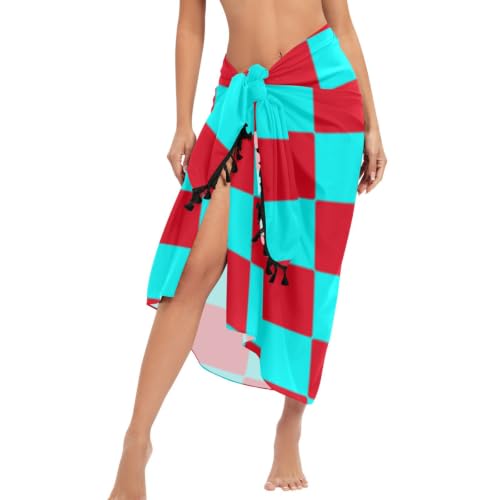 Pareo de traje de baño escocés cian rojo casual como vestido de playa 2
