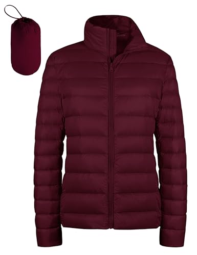 wantdo Women's Down Jacket Packable Light Weight Down Coat (Wine Red, Medium)