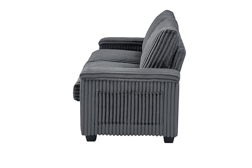 WILLIAMSPACE 71" Loveseat Sectional Sofa Couch for Living Room, Modern Upholstered 2 Seater Sofa with Storage Armrest & USB port & Side Bag, Contemporary Small Sofa for Apartment, Corduroy (Dark Gray)