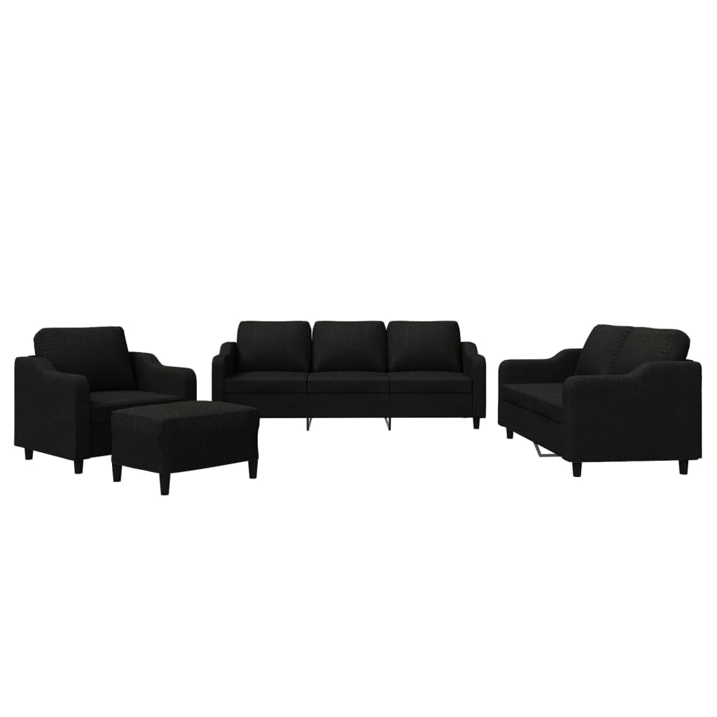 vidaXL Ensemble de Canapés avec Coussins 4 pcs, Canapés avec Accoudoirs et Dossier, Ensemble de Meubles avec Repose-Pied Salon, Moderne, Noir Tissu