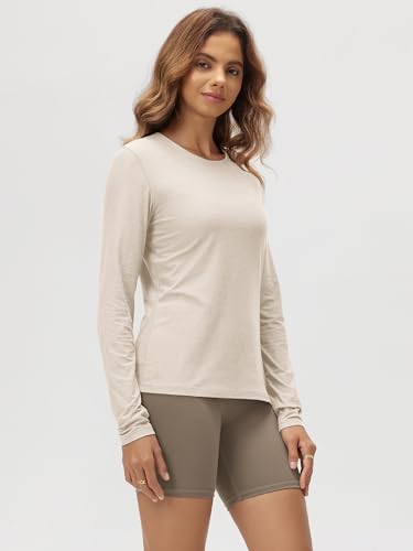 Image of ODODOS Women's Long Sleeve T-Shirt - Ultra Soft odSTRATUM Tech Performance Top UPF 50+ Breathable Crew Neck Pullover