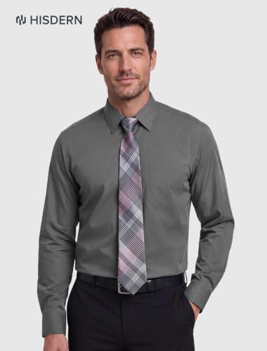 Image of HISDERN Mens Dress Shirt with Tie Pocket Square Set Classic Button Down Shirt Matching Tie Long Sleeve Shirts