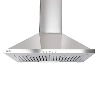 Glen 60cm 750 m3/hr Pyramid Wall Mounted Chimney Push Buttons Baffle Filters (6050 Junior SS, Silver)