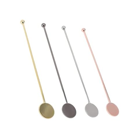4 Pcs Swizzle Stirrers Sticks Round Stainless Steel Stirrers Luxurious Metal Cocktail Stirrers for Restaurants Milk Tea Shop Cover