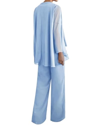 3 Pieces Mother of The Bride Pant Suits with Jacket Long Sleeves Lace Chiffon Outfit Formal Evening Gowns for Wedding3