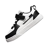 Boys and Girls Board Shoes Adjustable Hook and Loop Classic Low Top Kids Sneakers Black White