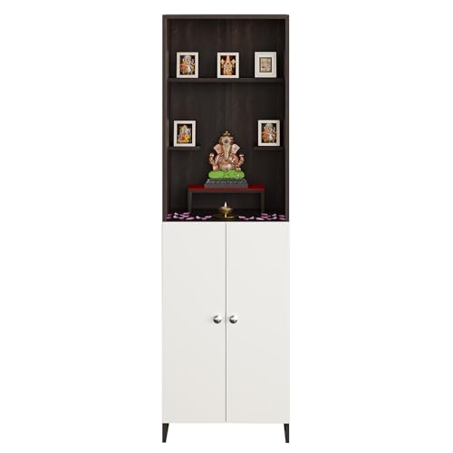 FURNEASER Anvika Engineered Wood Pooja Mandir for Home | Modern Design Temple for Home & Office | Puja Stand Shelf | Prayer Cabinet Shelf (Wenge & White)