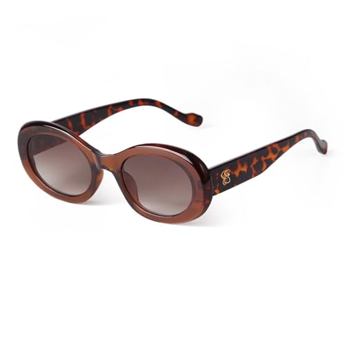Lunettes de soleil ovales UV400 avec verres dégradés marron anti-éblouissement