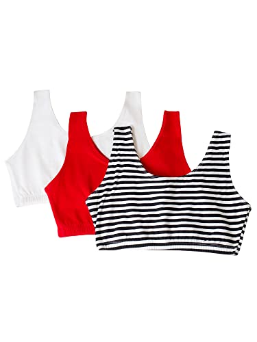 Fruit of The Loom Built Up Tank Style Sports Bra Fashion Colors Sujetador Deportivo, Skinny Stripe/White/Red Hot, 40 (Pack de 3) para Mujer