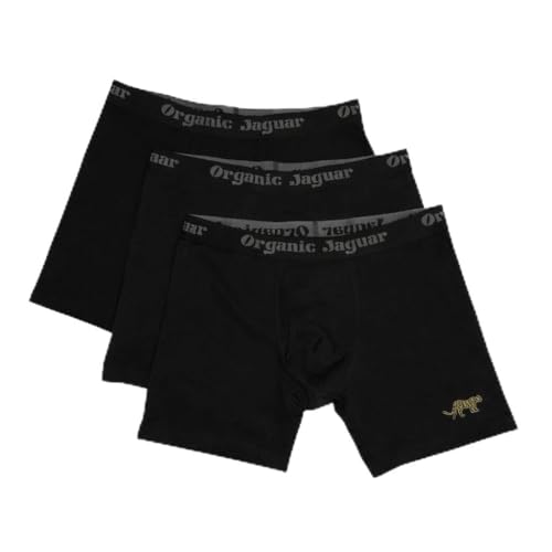 Organic Jaguar Boxer Briefs for Men 3 Pack Medium 100% Organic Cotton Mens Underwear Sustainably Sourced Mens Soft Lightweight Breathable Fabric with Elastic Waistband Black