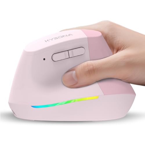 Image of KYSONA Wireless Ergonomic Mouse, Vertical Mouse, Bluetooth Ergo Mouse, Quiet Click, 5 Level Adjustable DPI(800 /1200 /2400 /2400 /4000), Rechargeable 2.4G Mice Computer, PC, Mac, Laptop, Pink